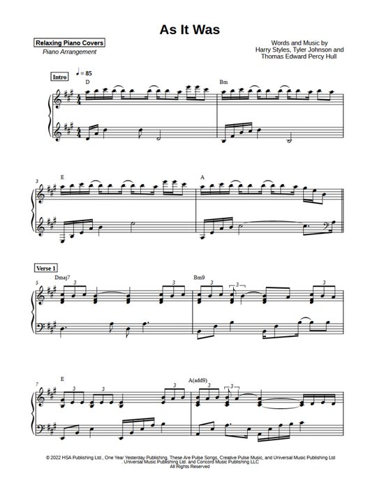 As It Was sheet music
