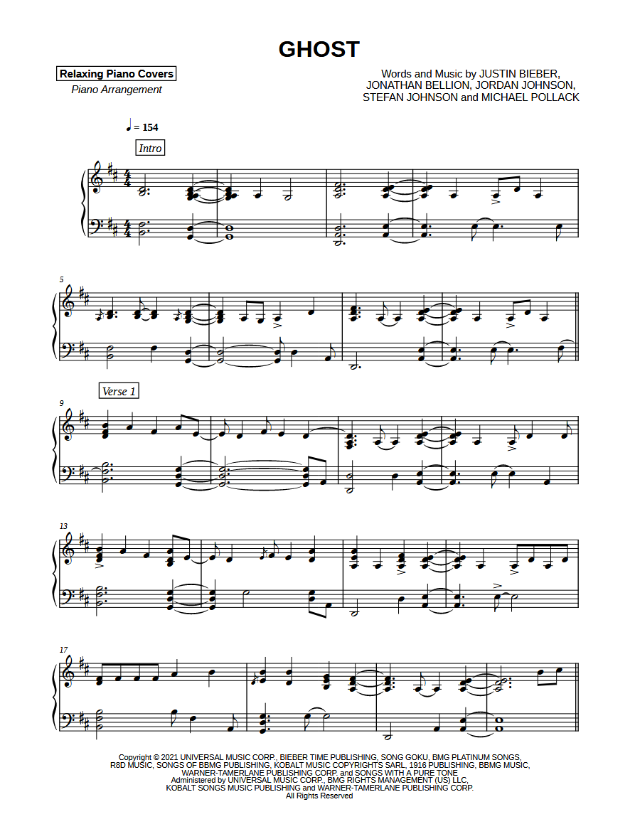 Ghost – Justin Bieber Ghost Sheet music for Piano (Solo) Easy